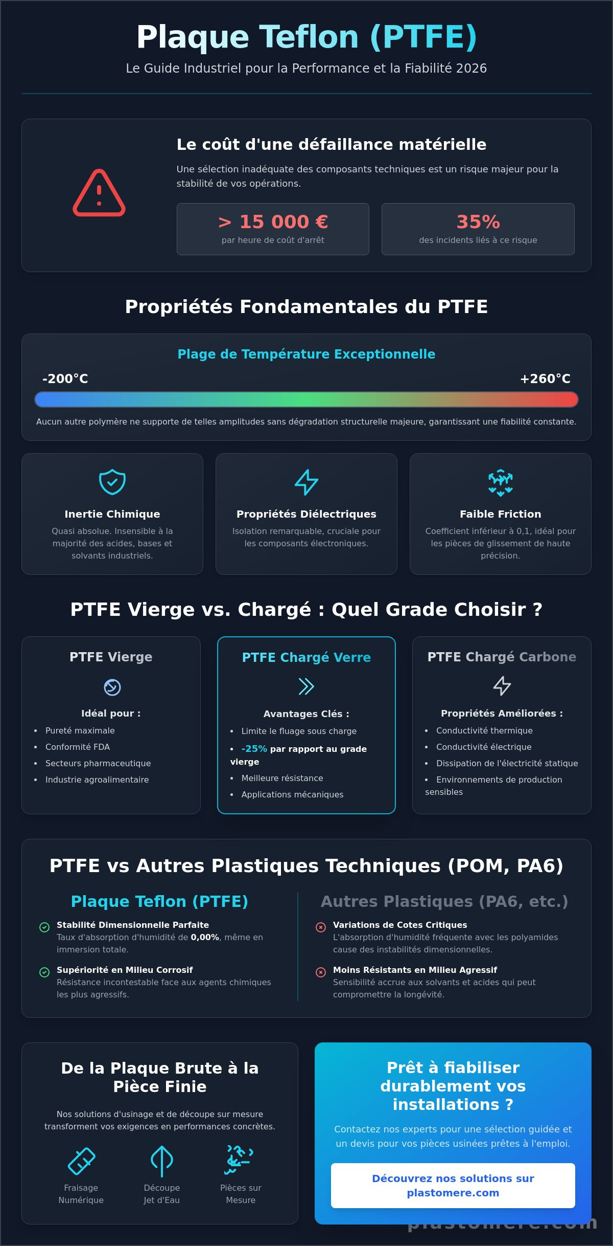 Plaque Téflon (PTFE) : Guide d'achat et solutions d'usinage industriel 2026