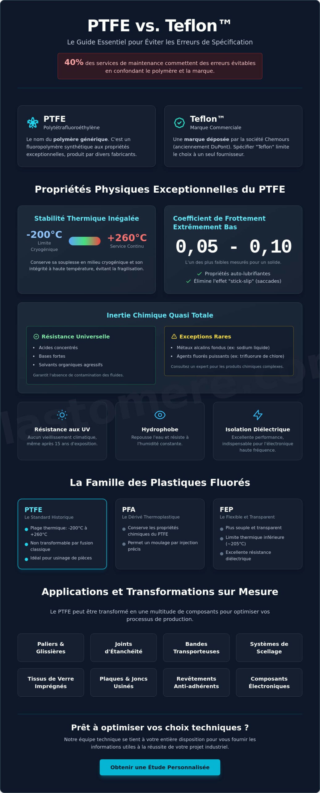 Polytétrafluoroéthylène (PTFE) et Teflon™ : Le guide de référence technique