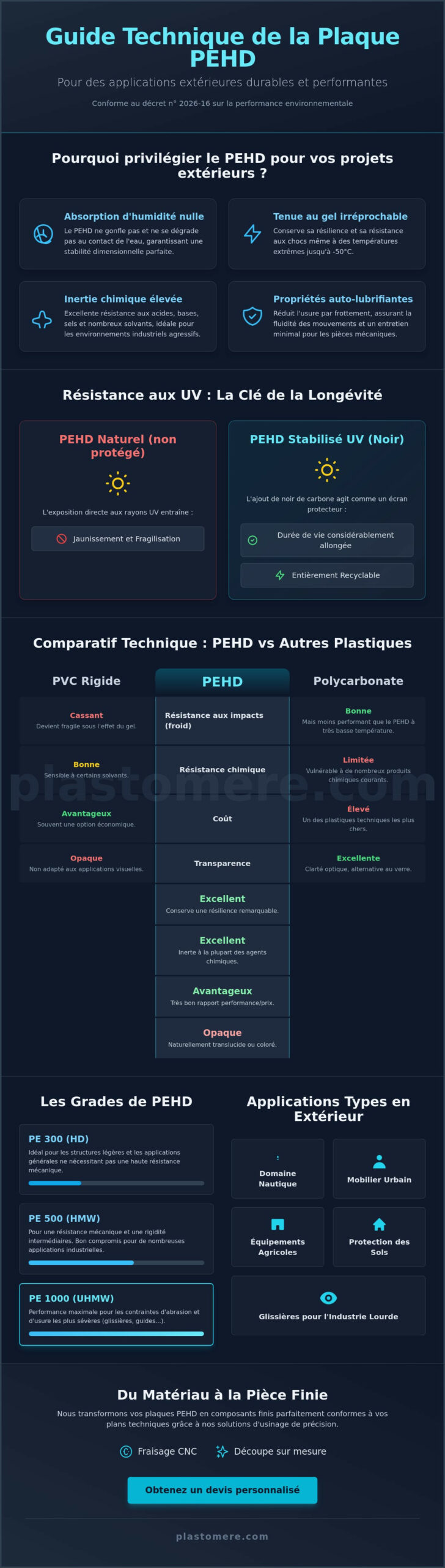 Plaque PEHD pour application extérieure : Guide d''achat et propriétés techniques 2026
