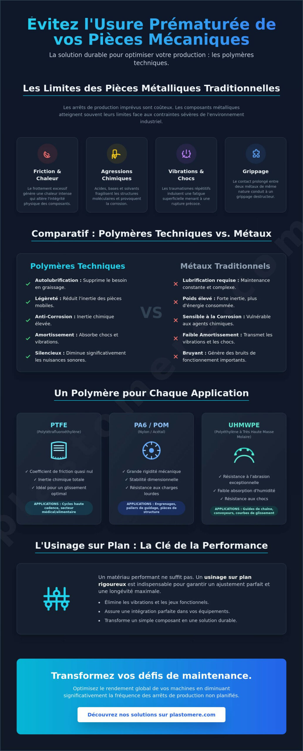 Comment éviter l'usure prématurée des pièces mécaniques : Guide des solutions polymères