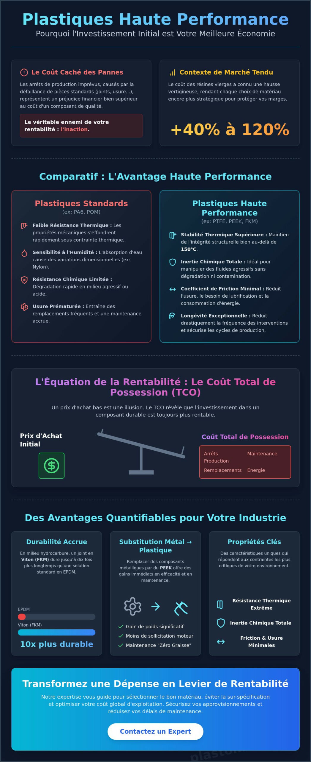 Justifier le coût d'un plastique haute performance : Rentabilité et ROI industriel