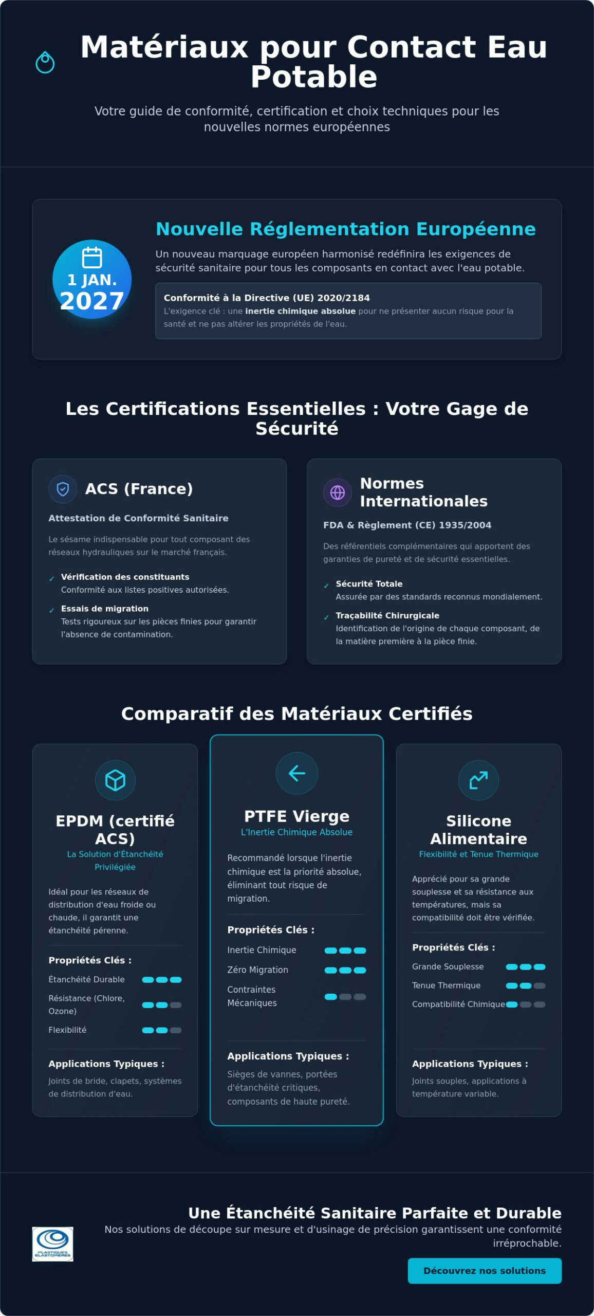 Matériau pour contact eau potable : Guide des normes et solutions industrielles 2026