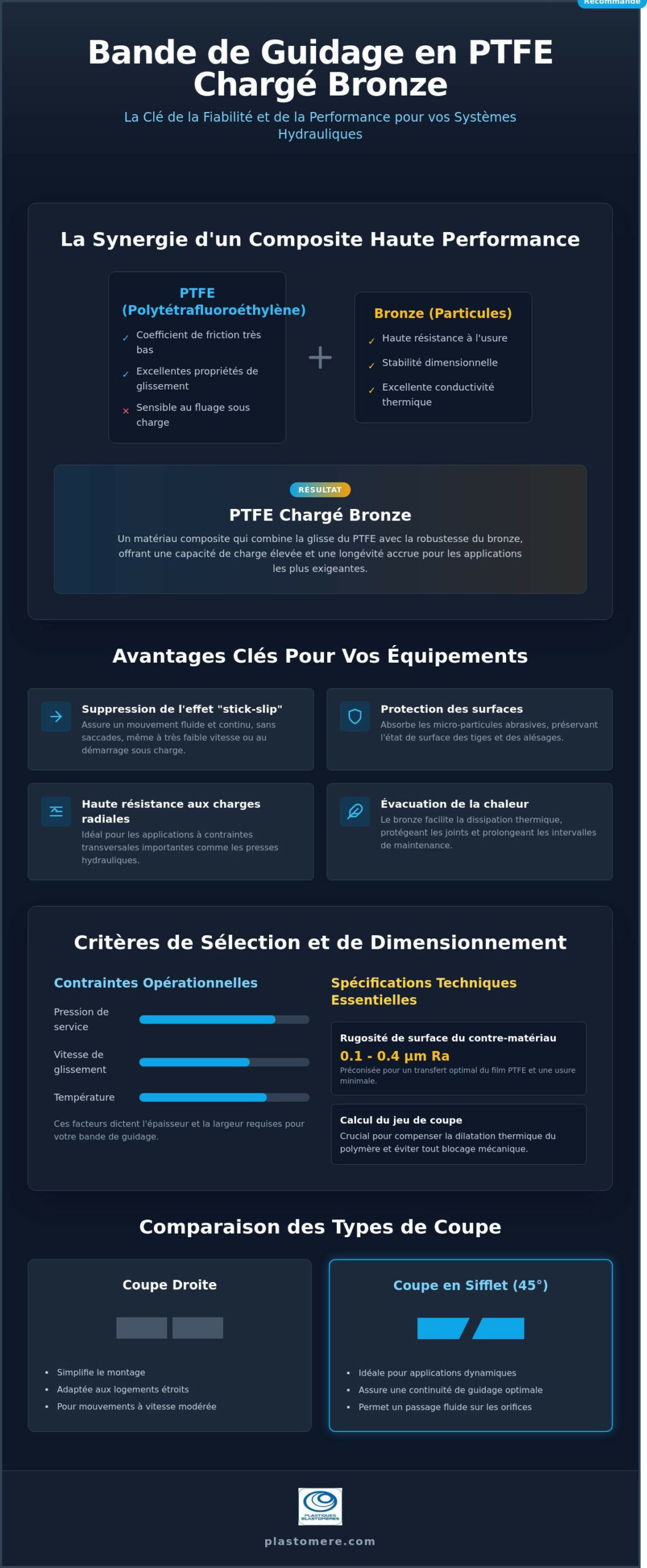 Bande de guidage en PTFE chargé bronze : Performance et usinage sur mesure